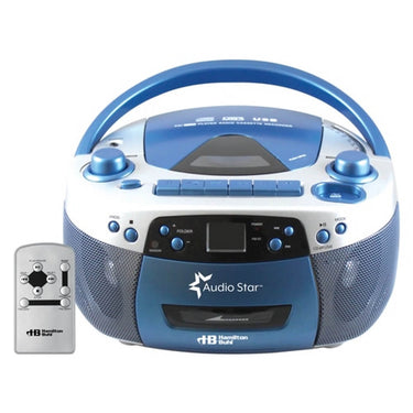 AudioStar media player with remote, ideal for schools and education, supports USB, CD, and cassette for group listening.